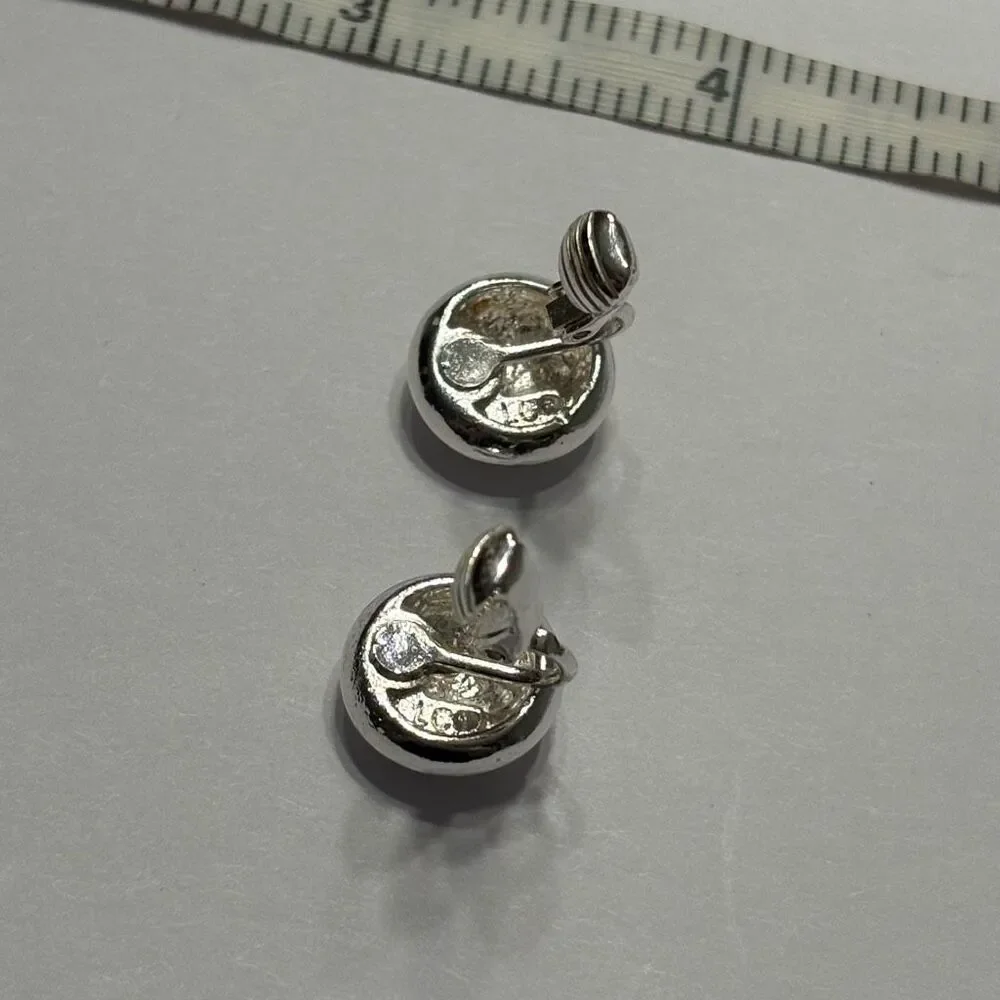 LC Lauren Conrad Round Domed Silver Tone Clip On Stud Earrings Costume Jewelry